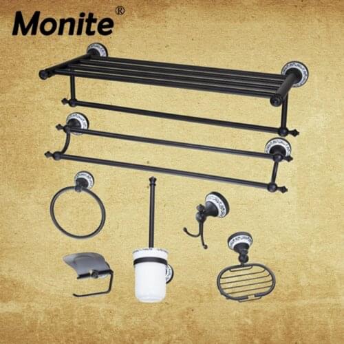 Wall Mounted Oil Rubbed Bronze Washroom Bathroom accessories Towel Ring Rack Paper Holder Toilet Brush Holder Frosted glass Cup