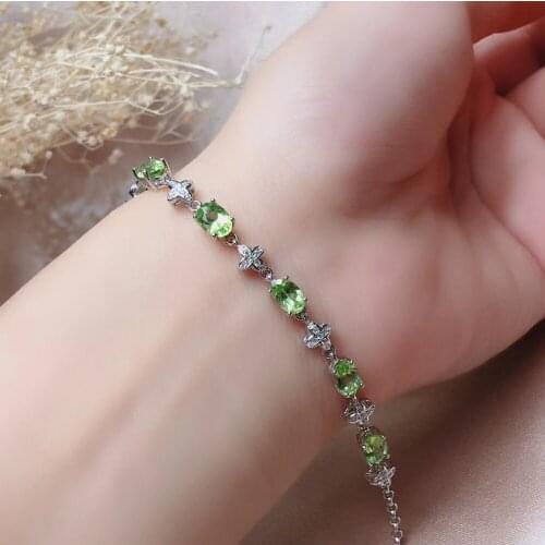 Natural green peridot Bracelet Natural gemstone bracelet S925 silver Elegant Clover Stars Cross women girl party gift jewelry