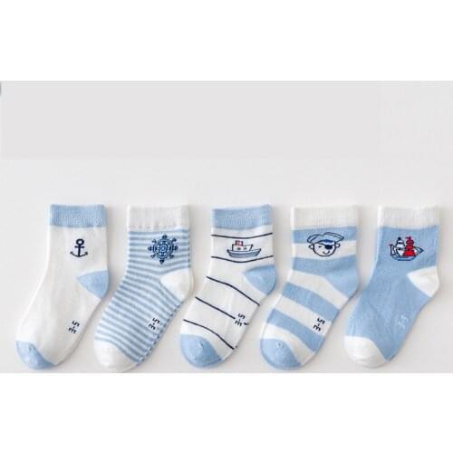 Kids 5 Pairs Cartoon Cotton Socks Baby Boy Newborn Toddler Warm Soft Breathable Short Socks