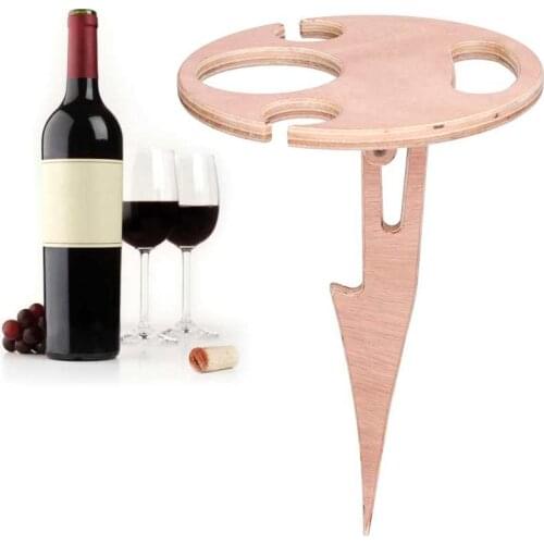 Outdoor Portable Foldable Wine Table With Round Desktop Mini Wooden Picnic Wine Rack Support Holder For Party Travel Tools