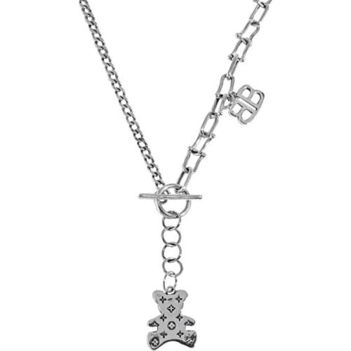 100% S925 sterling silver Version bear OT buckle sideways cross queen fan sweet cool wind niche necklace female jewelry