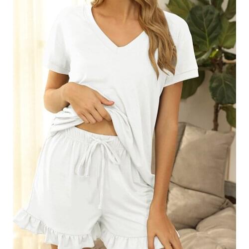 Pijamas Women Cotton Sets Womens Outfits Spring And Summer New Womens Short Sleeve V Neck Blouse And Shorts Home Two Piece Suit