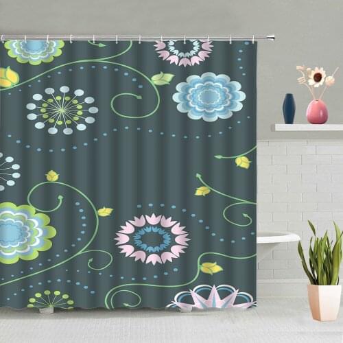 Simple Plant Shower Curtains Geometric Elements Bathroom Decoration Screen Bath Curtain Washable Hanging With Hook Home Decor