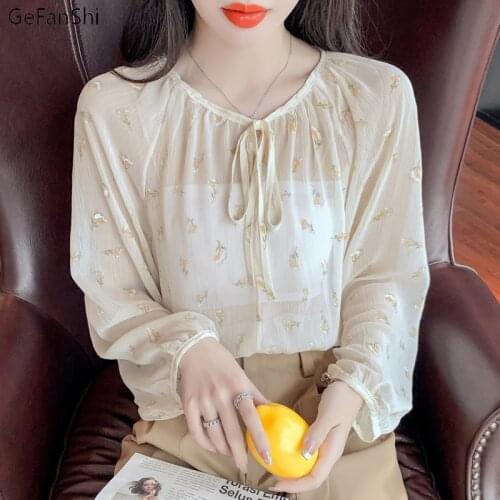 New Autumn Summer Shirts Women Fashion Floral Chiffon Sweet Sun Shirts Tops Female Clothing Office Ladies Blouse