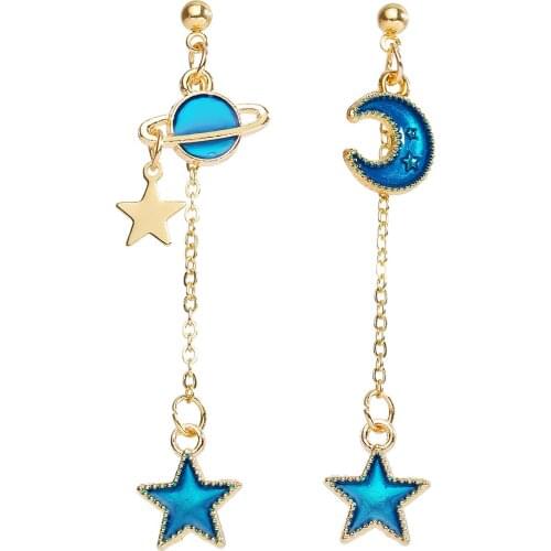 HONONJO Fashion Party Sets For Women Gold Metal Star moon shape Hanging Earrings 2021 Trend Female Modern Jewelry Gift