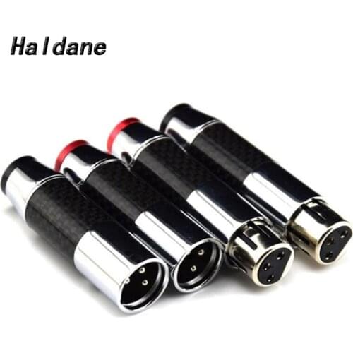 Haldane 4pcs/lot HFI Audio Carbon Fiber XLR Plug Connector 3Pin Male to Female Black XLR Wire Connector 3PIN XLR Microphone plug