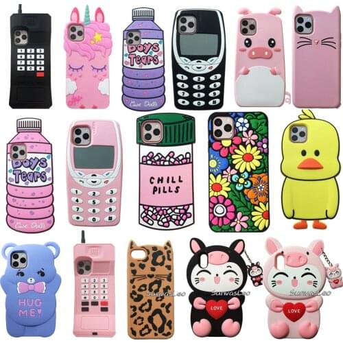 3D Cartoon Cute Animal Bear Pig Unicorn Silicone Cover For iPhone 6 6s 7 8 Plus X XR Xs 11 12 Pro Max Phone Cases Fundas Coque