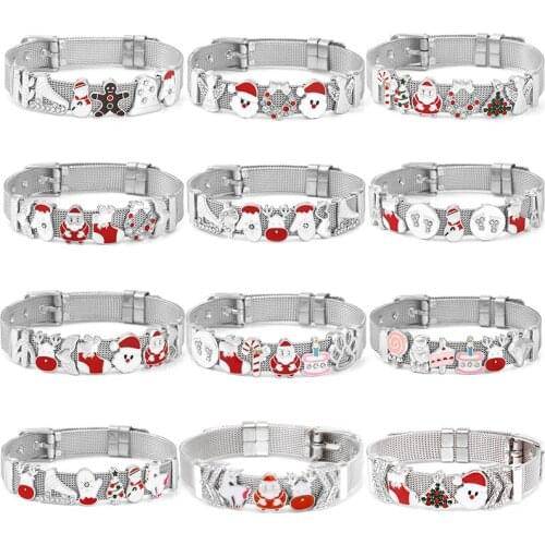 Special Offer 10mm Xmas Style Santa Claus Slide Beads Mesh Bracelet Stainless Steel Charm Bracelets For Women Christmas Jewelry