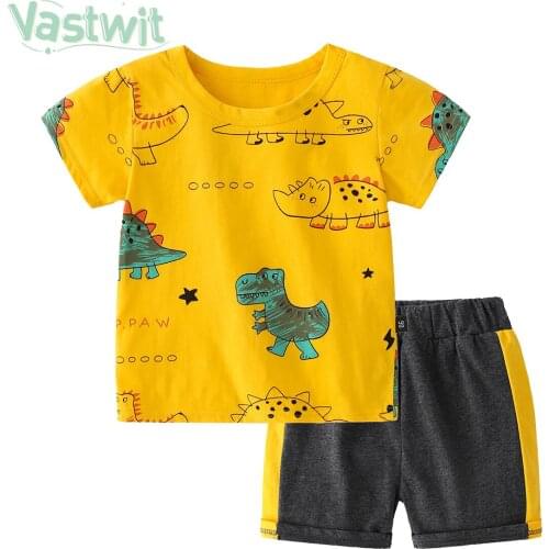 Toddler Kids Cartoon Leisure Sports Clothing Dinosaur Print Baby Boy Summer T-shirt+Shorts Baby Boys Girls Casual Clothes Sets