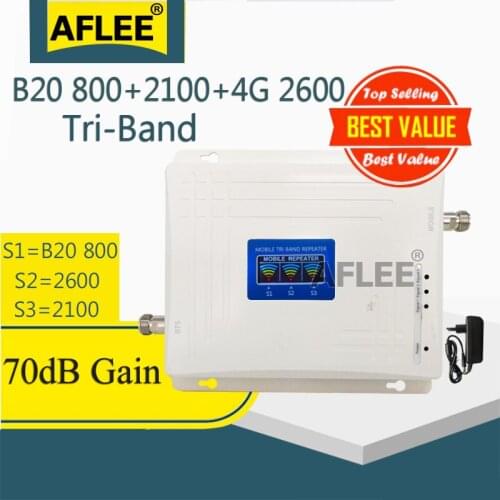 B20 800 2100 2600 Tri-Band 4G Cell Phone Cellular Amplifier 4G Repeater 2g 3g 4g Mobile Signal Booster LTE WCDMA LTE 4G Repeater