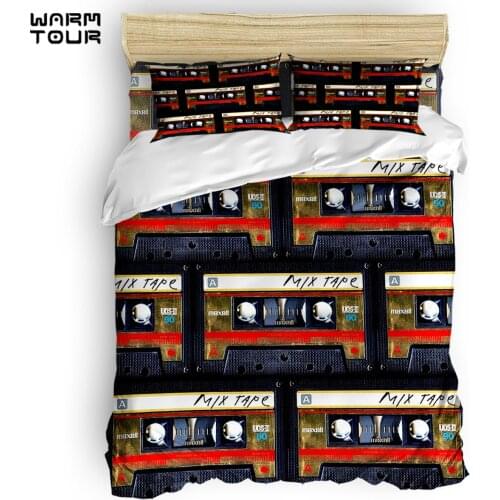 WARMTOUR Duvet Cover Retro Cassette mix tape Duvet Cover Set 4 Piece Bedding Set For Beds