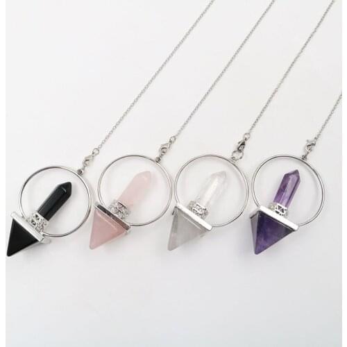 YJXP Square Pyramid Pendulum Pendants Reiki Healing Natural Stone Hexagonal Pillar Dowsing Wicca Divination Link Chain Pendant