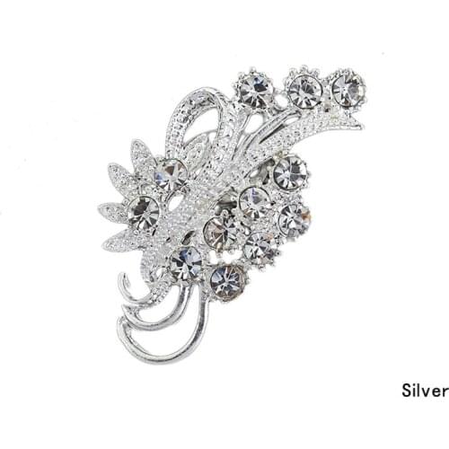 Women Fashion Accessories Elegant Delicate Rhinestone Silver Plated Flower Brooches Collar Pins Sweater Decoration