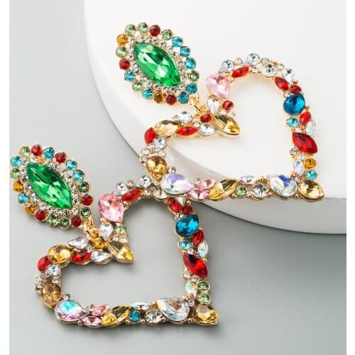 KMVEXO Hollowed-out Hanging Colorful Crystal Heart Drop Earring 2020 New Dangle Vintage Earrings Jewelry Accessories for Women