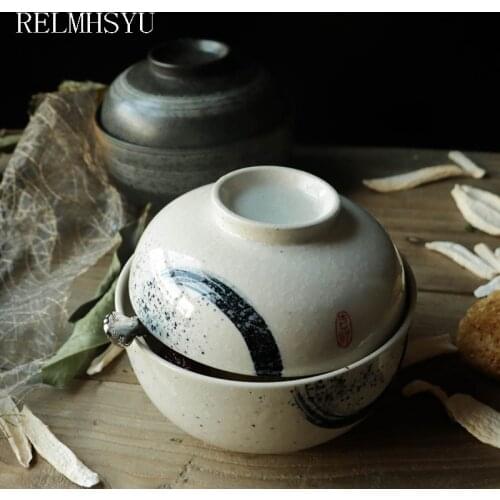 1PC RELMHSYU Japanese Style 6.5 Inch Household Instant Noodle Bowl with Lid Large Soup Ramen Dinner Bowl Restaurant Tableware