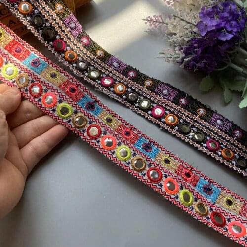 2 Yards Ethnic Black Red Thread Sequins African Lace Trims Geometric Lace Ribbon DIY Sewing Dress Decoration Bridal Lace