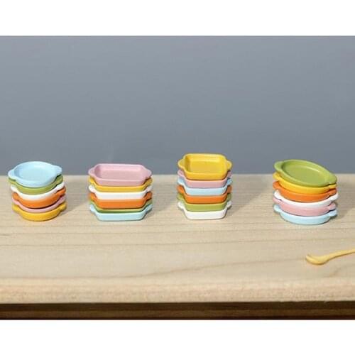 4Pcs/Set 1:12 Dollhouse Miniature Plate Mini Tray Model Dessert Cake Dolls House Kitchenware Food