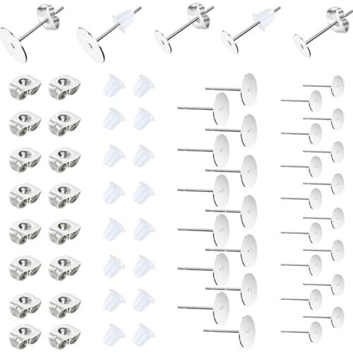 450 Pieces Earring Making Supplies Stainless Steel Earring Posts Backs Blank Flat Pad Earring Studs for Jewelry Making