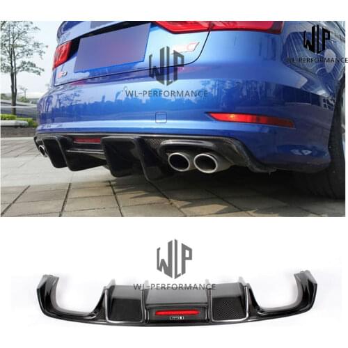 A3 S3 High Quality Carbon Fiber Rear Lip Diffuser with LED lights Car Styling For Audi A3 S3 Sports version 13-16