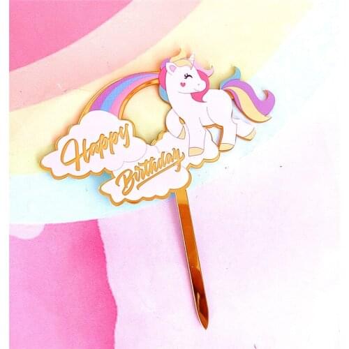 Acrylic Unicorn Cake Topper Cute Flamingo Mermaid Happy Birthday Cake Topper For Kids Birthday Unicorn Party Cake Decorations