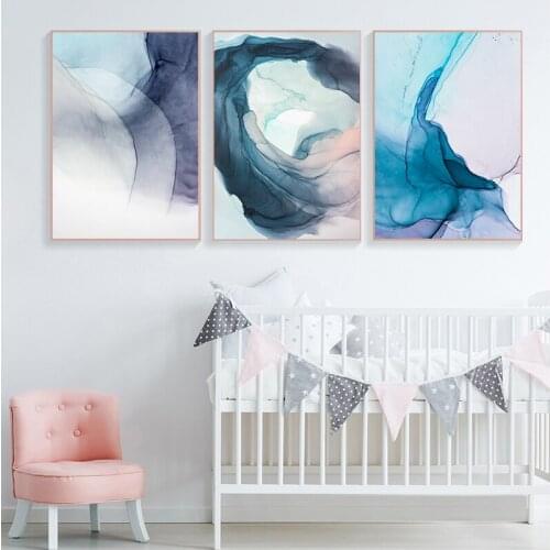 Watercolor Blue Ink Bloom Modern Abstract Canvas Painting Nordic s and Prints Wall Art Pictures for Living room Home Decor