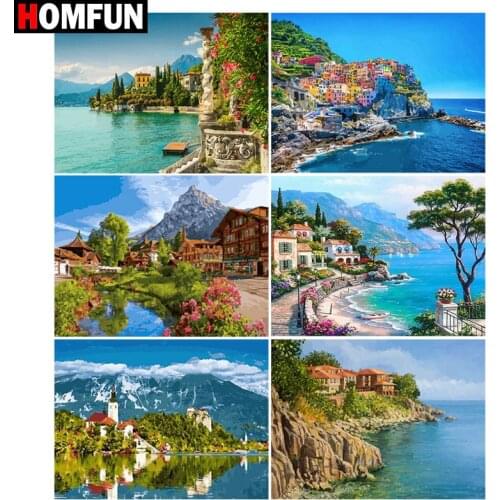 HOMFUN Diy Full Square Round Drill 5D Diamond Painting Cross Stitch Diamond Embroidery "Sea tree house" Home Decor Gift