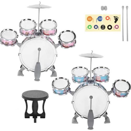 Children c Musical Instrument Toy 5 Drums with Small Cymbal Stool Drum Sticks for Boys Girls drum set drums