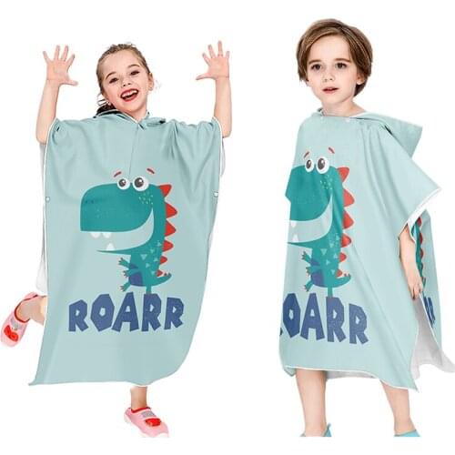 Child Beach Hooded Towels Quick Dry Kids Hooded Bathrobe Microfibre Towel Super Absorbent Beach Pareo for Surf Swim Sports