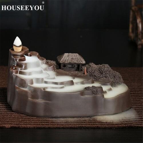 Backflow Incense Burner Smoke Waterfall Mountain River Handicraft Incense Holder Backflow Aromatherapy Censer Home Decor