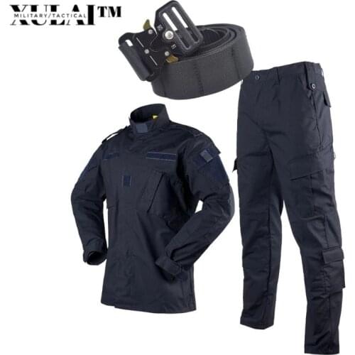 Mens Sets Navy Blue Police Uniforms Security Guards Army Uniform ACU Ribstop ссср Military Uiforms With Beret Hats