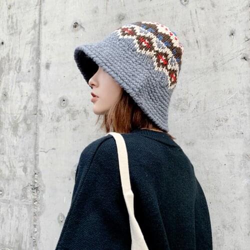 H3581 Winter Bucket Hat Female Korean Knitted Fisherman Cap Fall Warm Shopping Outdoor Casual Japanese Simple Fashion Girl Hats