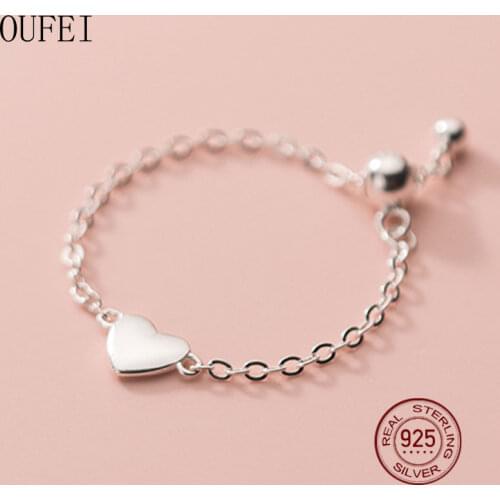 Heart Ring Chain Adjustable Girl Gift Bead 925 Sterling Silver Ring Women Charm Unique Simplicity Fine Jewelry