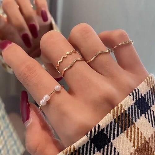 Shamir, Japan And South Korea Set Contracted Wavy Ring Ring Five Personality Ring Not Web Celebrity Tail ring Circle Of Female