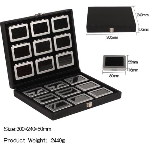 Leather packing For Gemstone or Demstone Deads. Black Travel Diamond Bag Box Stone Storage Bag With 12 Iron Material Gem Box