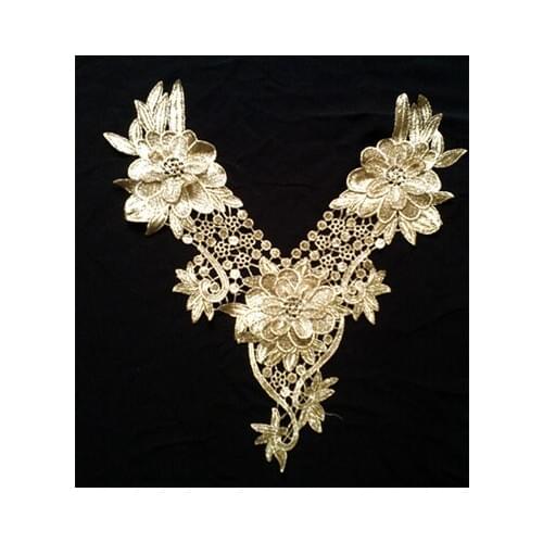 2 Pcs Embroidered Lace Collar Flower Patch Gold Lace Trim DIY Clothing Accessories Collar lace Fabric