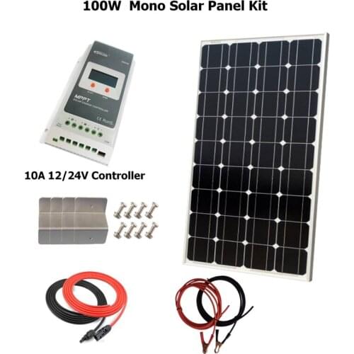 Sunpower 100W Monocrystalline Solar System Kit: 100W solar panel with 10A MPPT solar charge controller and accessories