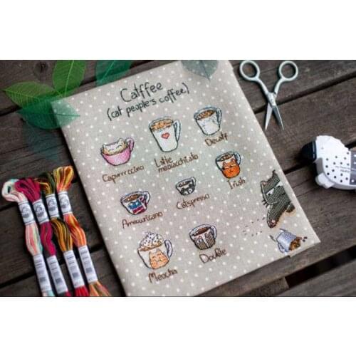 DD Counted Cross Stitch Kit Raspberry Elf Handmade Needlework For Embroidery 14ct Cross Stitch Cat knocks over coffee cup