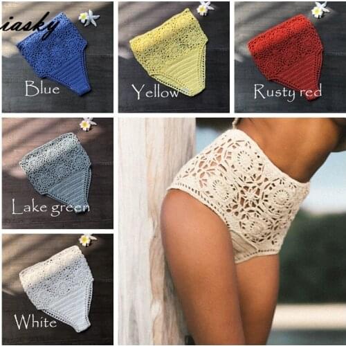 IASKY 2019 New crochet high waist Bikini Bottom Bikini Shorts hollow out Swimwear Bathing Suit Beach Swim Briefs beach pants