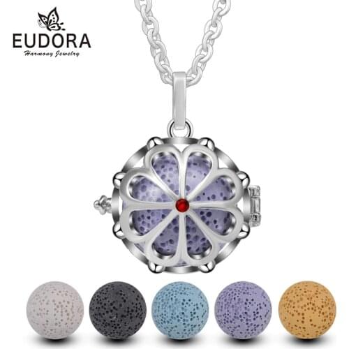 EUDORA Volcanic stone Aromatherapy Diffuser Necklace Pendant Perfume Essential Aromatherapy Lava Necklace Flower Cage JewelryH28