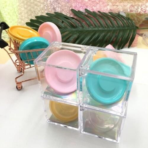 Cube Clear Lash Cases 12pcs/lot Acrylic Box with Pink Gold Circle Lashes Tray Lashes Box