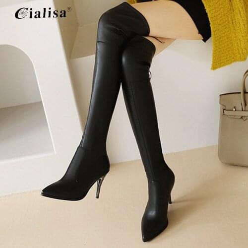 CIALISA Boots 2020 Women Over The Knee Super High Heels Winter Shoes Pointed Toe Sexy Large Size 40-44 Fabric Women Boots