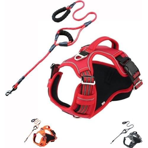Dogs Harness With Leash Set No-Pull Breathable Adjustable Soft Padded Dog Vest Harness Reflective 6ft Heavy Dogs Leash Harness