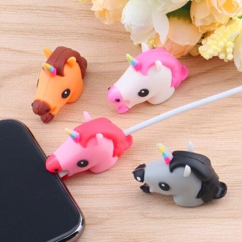 Cute Anti-break Unicorn Cable protector Kawaii Cartoon Animal Cable Bite Protector holder for iPhone cable organizer winder
