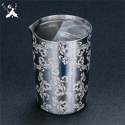 500ml Stainless Steel Etch Mixing Glass ,Flower Cup Professional Bartender Cocktail Mixing Glass Mixer Bar Tools