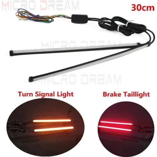 Universal 2 in 1 Brake Taillights Strip 30cm LED Daytime Tube Flexible Sequential Switchback Amber Turn Signal Lamp Strips