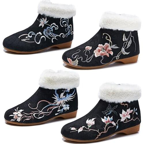 Cloth Boots Ms. Embroidered Boots in-out Hair Thick Retro Autumn and Winter Cotton Boots