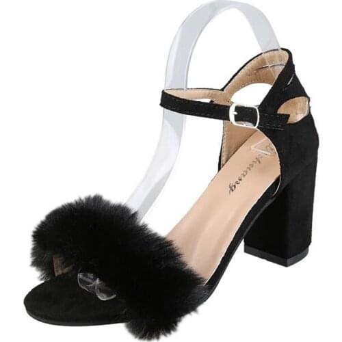 Summer Women Pumps T-stage Fur Buckle Strap Platform Open Toe Dancing High Heel Sandals Sexy Party Wedding Shoes Black mujer