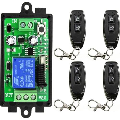 315/43mhz Remote Control Switch for Light,Door, Garage Universal Remote DC 12V 24V 1CH 10A Relay Receiver and Controller