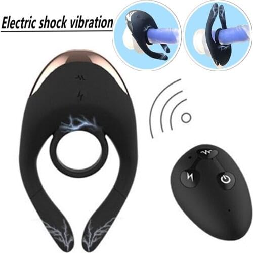 Adult Erotic toy Electro Shock Penis Ring Vibrator Male Delay Ejaculation Chastity Cock Ring Dildos Vibration Sex Toy for Couple