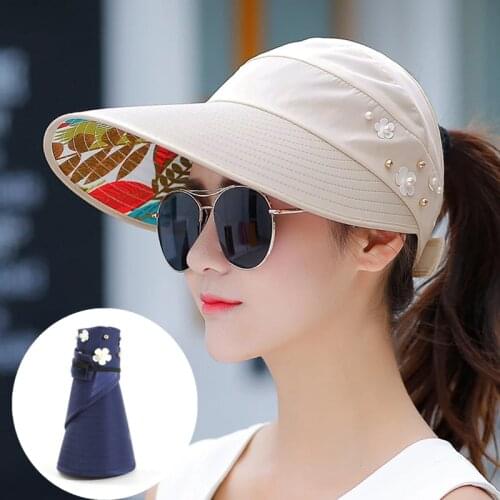 Sun Hats For Women Visors Hat Fishing Fisher Beach Hat Big Heads Wide-brimmed Beach Hat UV Protection Packable Sun Visor Hat